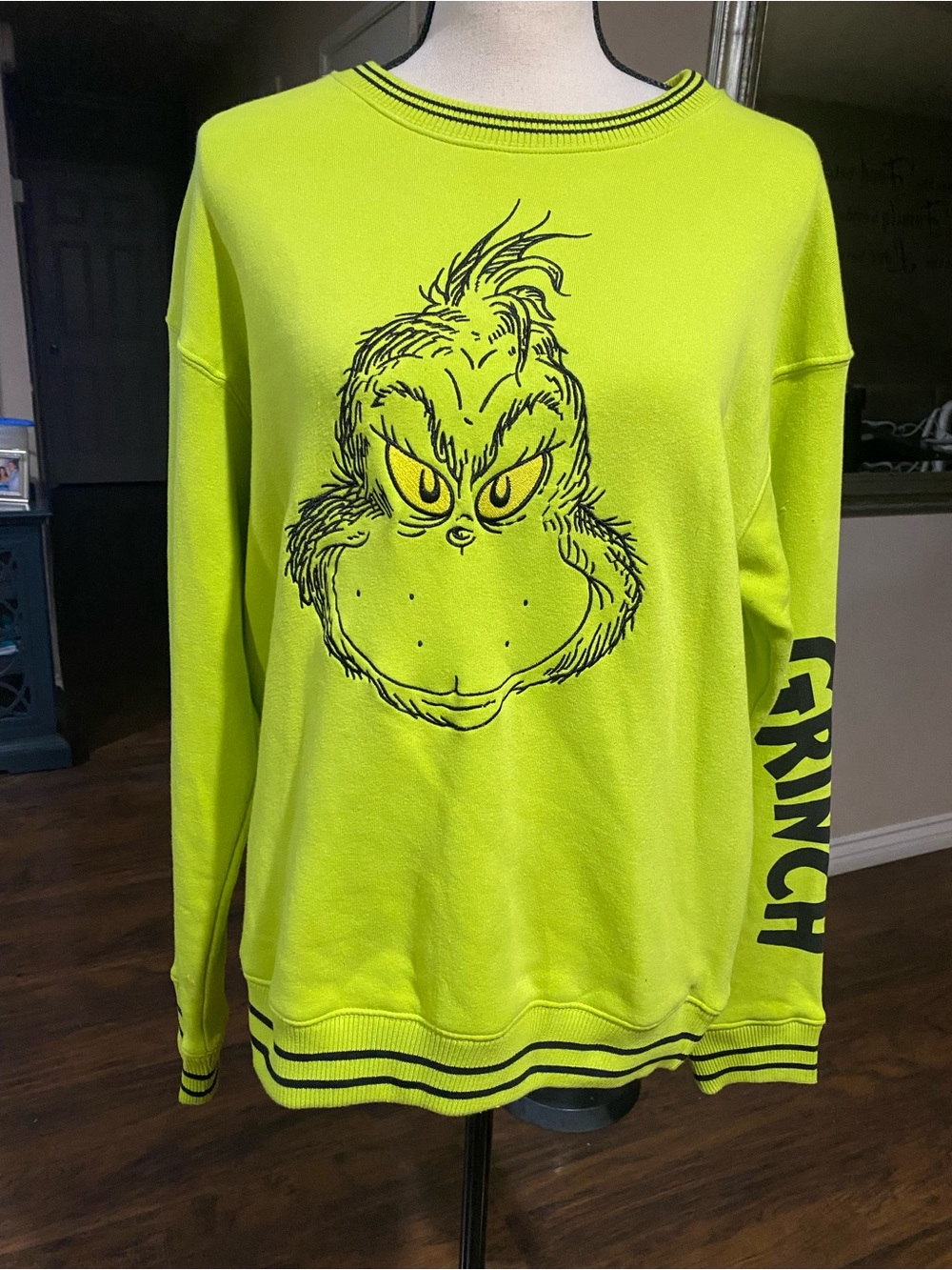 Hybrid Apparel Neon Green Grinch Graphic Crewneck Sweater